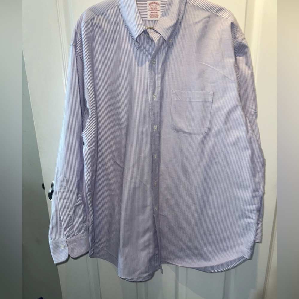 Brooks Brothers Shirt Adult 17.5 33 Non Iron Madison Purple Striped Button Down